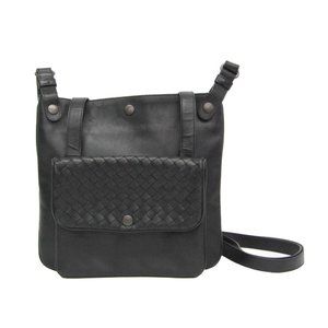 Bottega Veneta Intrecciato 273350 Men,Women Leather Shoulder Bag Black
